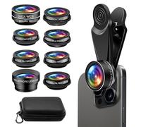 Kit d'objectifs 10 en 1 pour téléphone portable, appareil photo, avec objectif fisheye 198 °, grand angle 0,63 × 15x, macro objectif téléobjectif, filtre étoilé, kaléidoscope CPL pour smartphone et