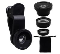 Kit d'objectifs 3 en 1 pour téléphone, 100 super grand angle, macro 15x, objectif fisheye 180 à clipser sur téléphone portable pour iPhone, Samsung, Android