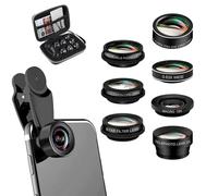 kit d'objectifs 7 en 1 pour Téléphone, HD fisheye 198°, Grand Angle 0.63X, Macro 15X, Objectif Portrait 2X, Polariseur CPL, Objectif kaléidoscope, Objectif Starlight, Compatible avec Smartphone