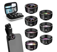 Kit d'objectifs 7 en 1 pour téléphone portable, objectif fisheye, grand angle 210°, objectif macro 120° (25x), filtre étoilé, CPL, objectif kaléidoscope, objectif Starlight, pour la plupart des