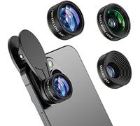 Kit d'objectifs d'appareil photo 3 en 1 pour téléphone portable - Fisheye 235° + Macro 25x + Grand angle 0,62x - Objectif à clipser pour téléphone portable compatible avec iPhone, Samsung, smartphones