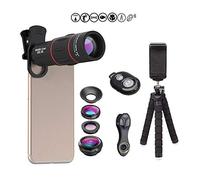 Kit d'objectifs d'appareil photo 4 en 1 pour téléphone portable - Objectif télescopique 18x + objectif fisheye 198° + objectif super grand angle 0,36 objectif macro 15x