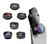 Kit d'objectifs d'appareil photo 7 en 1, Fish Eye + grand angle + objectifs macro pour appareil photo, accessoires pour iPhone, Samsung, pour smartphone Android