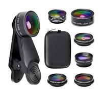 Kit d'objectifs Photo pour Smartphone 7 en 1, Fisheye à 198°, Grand Angle + Macro, Téléphoto, Kaléidoscope, CPL Objectif, Filtre Star, pour iphone pour Plupart des Smartphones