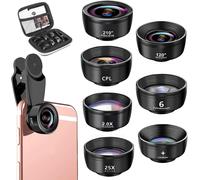 Kit d'objectifs pour Téléphone Portable,7 en 1 Objectif du Téléphone- Objectif Fisheye 210°/Macro 25x/Grand Angle 120°/Kaléidoscope/CPL/Star/Portrait 2x,Objectif Photo Smartphone a Clip(Q928)