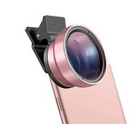 Kit d'objectifs professionnels pour tous les téléphones, objectif macro 12,5x et grand angle 0,45 x max pour téléphone portable avec étui en polyuréthane portable (or rose)