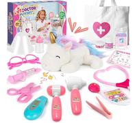 Kit Docteur Enfants, Coffret Médicale avec Peluche Licorne et Blouse de Docteur, Jeu de Rôle pour Enfants 3 4 5 6 Ans - Cadeau Noël et Anniversaire