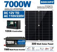 Kit d'onduleur 7000W 12V 110V220V 300W, panneau solaire 100A, contrôleur et chargeur de batterie pour hangar/éclairage/Camping, Installation facile 110V solar kit