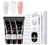 Kit d'ongle en gel en poly - Ensemble de constructeur | Lampe LED UV incluse | Formule à séchage rapide durable | Outils de salon professionnel | Couleurs nues rose cristallines flexibles durables | B