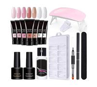 Kit d'ongle en gel, kit à ongles en gel en poly, kit d'ongle en gel à 7 couleurs avec fichier de clous de lampe UV Builateur Kit d'ongle en gel
