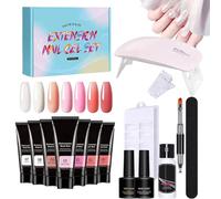 Kit d'ongle Ensemble avec tout, kit de gel à ongles en poly - Kit d'ongle en poly avec lumière UV - Nude 7 couleurs Builder d'art de l'ongle épaississant pour les femmes et les débutants