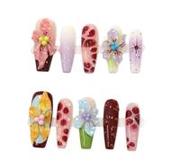 Kit d'ongles à presser en forme de cercueil fait à la main avec motif floral 3D Art Home Manucure