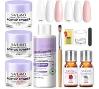 Kit D'ongles En Acrylique Complet; Poudres Acryliques Clair/ Blanc/ Nudes Avec Pinceau Acrylique, Liquide Acrylique Pour Les Ongles, Huile Essentielle Pour Ongle Acrylique