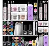 Kit d'ongles en acrylique : poudre acrylique 4 couleurs avec lime à ongles électrique - 75 ml liquide acrylique et perceuse à ongles Kit de pratique pour les amateurs de nail art