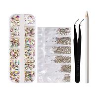 Kit D'ongles en Acrylique, Sac à 6 Grilles, Emballage de Strass, Pierres Précieuses avec Pince à épiler et Stylo à Points, Vêtements, Visage, Artisanat