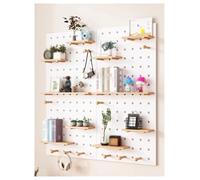 Kit d'organisation murale en panneau perforé en bois - Panneau d'affichage monté pour la maison, le bureau et le garage (couleur lait, 60 x 80 cm) - Solution polyvalente, élégante et peu enc