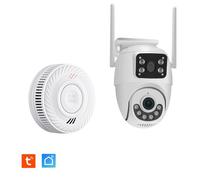 Kit Double Caméra extérieure KYF rotative IP 3MP Wifi vision nocture couleur + Détecteur de fumée connecté 10 ans Normes CE EN