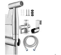 Kit Douche Hygiénique Acier Inox Chromé 304 Douchette WC Débit Réglable Tuyau Flexible 1.5m Robinet 1/2 Fixation Murale ou