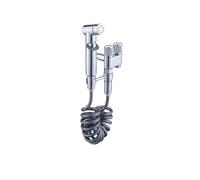 Kit Douche Hygiénique Chromé Brillant Douchette WC Débit Réglable Douchette à Main pour Bidet avec Tuyau Flexible 2m + Robinet Double Service en acier inoxydable + Support