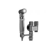 Kit Douche Hygiénique Graphite Gris Douchette WC Débit Réglable Douchette à Main pour Bidet avec Tuyau Flexible 2m + Robinet Double Service en acier inoxydable + Support