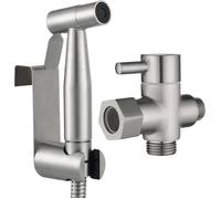 Kit Douchette Wc Acier Inox Douchette à Main Bidet avec Vanne WC 3 Voies 3/8""-12/17 et Tuyau de Douche 1.5m, Idéal pour WC Suspend