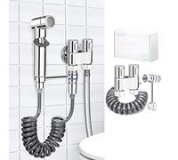 Kit Douchette WC, Douchette Toilette WC avec Vanne 3 Voies (1/2"-3/8"), Poignée Chromée, Douchette WC Kit Complet pour Hygiène Personnelle et Nettoyage des Couches