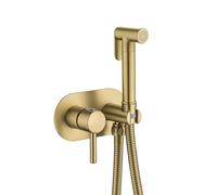 Kit Douchette Wc, Douchette Toilette Wc eau Chaude et Froide, Pulvérisateur de Bidet à Main en Laiton avec Support et 1.5m Tuyau de Douche, pour Hygiène Intime, Nettoyage Toilettes, Or Brossé