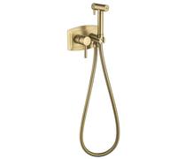 Kit Douchette WC Eau Chaude et Eau Froide, Kit de Pulvérisateur de Bidet à Main 2 Fonctions Pulvérisateur de Toilette a Mural Laiton Kit de Bidet avec Tuyau de 150 mm(Brushed Gold)