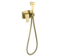 Kit Douchette WC Eau Chaude et Eau Froide, Kit de Pulvérisateur de Bidet à Main Square 2 Fonctions Pulvérisateur de Toilette a Mural Laiton Kit de Bidet avec Tuyau de 150 mm(Brushed Gold)