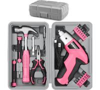 Kit d'outils 19 pièces,tournevis électrique 3,6V rose USB,kit de bricolage à domicile. Tournevis sans fil et rechargeable,avec boîte à outils compacte
