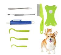 Kit d'outils 8 en 1 pour chiens et chats avec boîte de rangement, efficace, sûr et simple, peigne à puces et pince à tiques en acier inoxydable avec loupe pour les humains et les animaux domestiques