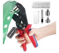 Kit d'outils à cliquet robuste avec 300 paires d'œillets chromés de 12 mm, presse à œillets à tête interchangeable Amliber avec œillets et œillets argentés pour tissu, bâche, cuir