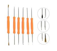 Kit d'outils à main 6 pièces pour le nettoyage et le dessoudage de circuits imprimés - Acier au chrome vanadium, 12 fonctions avec racloir, poinçon, brosse, crochet, aiguille incurvée - pour orange et