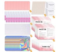 Kit d'outils à ongles à presser pour les entreprises - Kit d'application jetable avec lime, colle, tampons de préparation, carte d'instructions, onglets adhésifs, bâton en bois, sac holographique (50