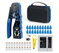 Kit d'outils à sertir RJ45 avec étui rigide, sertisseur Ethernet pour connecteurs modulaires Cat5e Cat6 Cat6a 8P8C, outil de sertissage Cat6 tout-en-un et testeur de câble réseau (pile 9 V non incluse