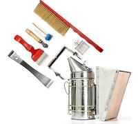 Kit d'outils d'apiculture 8 pièces avec ruche fumeur manuel et crochet en J - Accessoires apiculteurs - En acier inoxydable - Kit de démarrage pour apiculteur professionnel débutant