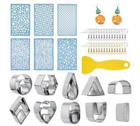 Kit d'outils d'artisanat en argile polymère, 6 pochoirs de transfert de maille, 24 emporte-pièces d'argile, 30 crochets de boucles d'oreilles, grattoir pour la fabrication de bijoux