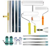 Kit D'outils de Ciment Autonivelant avec Chaussures à Pointes, Grattoir en Acier Inox, Perche Telescopique & Gants, Rouleau Débulleur Ragréage,Outils Revêtement de Sol Époxy pour Masse de Compensation
