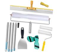 Kit d'Outils De Ciment Autonivelant,Outils De Construction Autonivelants Époxy Avec Rouleau Debulleur 13 mm,Perche Telescopique 175 cm,Autonivelant Grattoirs,Rouleau Peinture,Bottes à Clous De 3 cm
