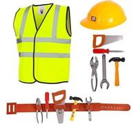 Kit d'outils de Construction pour Enfants - 11 pièces avec Ceinture à Outils (10 Outils Uniques) - Costume d'ouvrier du bâtiment pour garçons et Filles (Taille L - 10-12 Ans)