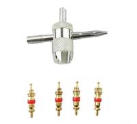 Kit d'outils de démontage 4 en 1 pour valve de pneu de voiture pour vélo avec 4 noyaux de valve, extracteur de tige en métal pour voiture, camion, moto, argent