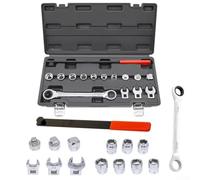 Kit d'outils de démontage de courroie serpentine à cliquet 15 pièces avec barre d'extension de 35,6 cm et clés à pied de biche pour poulies tendeurs à ressort sur voitures, camions, SUV, y compris