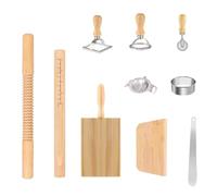 Kit d'outils de fabrication de pâtes en bois 11 en 1 comprenant un rouleau à pâtisserie, une planche à gnocchi, un tampon à raviolis, un moule à raviolis et un grattoir à pâte, un kit de fabrication