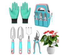 Kit d'outils de jardin - Pelle à plantation râteau gants avec sécateur - Outils à main de jardin avec sac de transport | Pour extérieur, pelouse, jardin, terrasse, balcon, serre