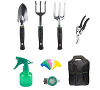 TERRE JARDIN Kit D'Outils De Jardinage Ensemble 8 Pièces Aluminium | Set complet 8 pièces avec sac de transport : sécateur, transplantoir, fourche 3 dents, râteau 3 dents, vaporisateur 250 ml
