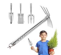Kit D'Outils De Jardinage, Matériel De Jardinage en Acier Inoxydable, Ensemble Portable de 4 Outils pour Pelouse Potager Balcon Terrasse avec Aération du Sol et Aménagement Extérieur