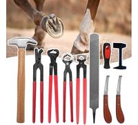 Kit d'outils de maréchal-ferrant for chevaux de 9 pièces, ensemble de coupe de sabot, comprenant une pince coupante for fer à cheval, un couteau à sabot à poignée droite, un marteau à sabot