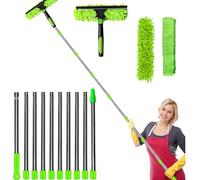 Kit d'outils de nettoyage de vitres rotatifs avec manche d'extension, 2 en 1 - Lave-vitres télescopiques avec raclette et chiffons en microfibre pour intérieur et extérieur - Nettoyage de vitres de