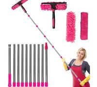 Kit d'outils de nettoyage de vitres rotatifs avec manche d'extension, 2 en 1 - Lave-vitres télescopiques avec raclette et chiffons en microfibre pour intérieur et extérieur - Nettoyage de vitres de