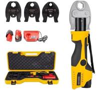 Kit d'outils de pressage de tuyaux hydrauliques avec 2 batteries, 3 mâchoires (DN15, DN20, DN25) pour tuyau en cuivre - Outil de presse professionnel alimenté par piles